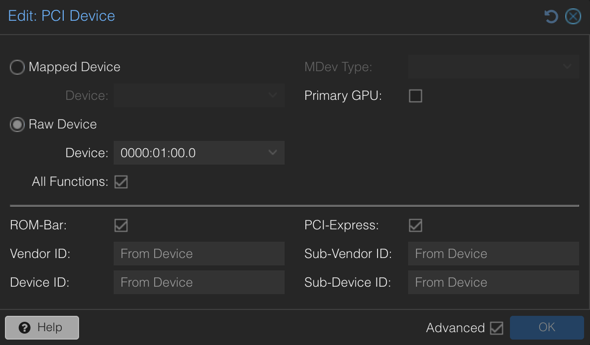 proxmox PCI device settings proxmox PCI device settings